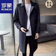 羅蒙（ROMON）超長薄款春秋百搭風(fēng)衣男士中長款潮流2025春季男裝新款外套雙排扣 藏青色 4XL
