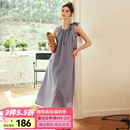 Olrain歐芮兒棕色無(wú)袖連衣裙女夏季新款寬松度假風(fēng)掛脖裙子沙灘裙 紫色 S