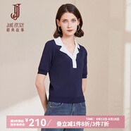經(jīng)典故事（JANE STORY）經(jīng)典故事短袖冰絲針織衫女夏季2025新款設(shè)計感修身薄款針織上衣 L03藏藍(lán) M