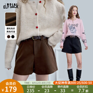 妖精的口袋復(fù)古高腰毛呢直筒短褲女2024冬季新款a字百搭闊腿靴褲 復(fù)古咖色 XL
