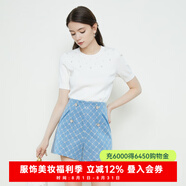 CAROLINE卡洛琳2023春季新款簡(jiǎn)約珍珠點(diǎn)綴短袖針織衫女ECRDAA81 白色（現貨） S