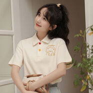 以純（YISHion）學(xué)院風(fēng)少女日系森女穿搭POLO衫大童初高中學(xué)生短袖T恤女夏季新款 杏色-嘟嘟熊 S -(建議70-85斤)