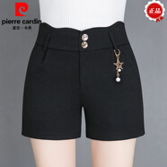 皮爾卡丹（PIERRE CARDIN）秋冬毛呢短褲女高腰修身顯瘦媽M媽外穿休閑打底靴褲胖M妹百搭熱褲 黑色 S 27碼(2尺0)