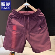 羅蒙（ROMON）速干短褲男士冰絲夏季外穿薄款五分褲刺繡馬標(biāo)新款沙灘褲跑步運(yùn)動(dòng) 烏梅紫色 XL 建議140-155斤