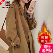 AEMAPE毛呢大衣女2025春秋冬季新款中長款寬松小個(gè)子過膝毛呢外套 加厚 奶咖色加棉款 XL _建議130-155
