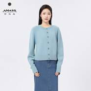阿瑪施（AMASS）阿瑪施專柜女裝2025春季新款氣質(zhì)簡約綿羊毛針織開衫短外套548033 冰川藍 XL 五碼