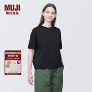 無印良品（MUJI）女式 天竺編織圓領短袖T恤上衣打底衫女款內(nèi)搭多巴胺女裝 黑色BB2P6C4S M (160/84A)