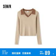 森馬毛衣女短款修身顯瘦簡約春秋撞色polo領(lǐng)毛衫復(fù)古109524107003