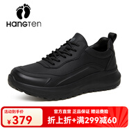 歡騰（HANG TEN）男鞋2025新款夏季真牛皮透氣防滑運(yùn)動鞋男商務(wù)休閑厚底輕便皮鞋男 子醬黑色(皮鞋碼) 40 (250mm)