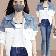 AEMAPE拼接設(shè)計(jì)感牛仔外套女2025新款爆款春秋款小個(gè)子寬松減齡短款?yuàn)A克 圖片色 常規(guī) L _推薦100-115斤左右