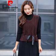 皮爾卡丹（pierre cardin）套裝女針織連衣裙兩件套秋冬裝2021年新款版氣質(zhì)毛衣打底裙連衣裙 咖啡色連衣裙套裝（絲帶款） S