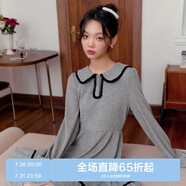 樂町少女感娃娃領連衣裙肌理感針織裙遮肉顯瘦長袖裙 灰色(現(xiàn)貨) XS