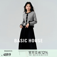Basic House/百家好秋季撞色小香風(fēng)優(yōu)雅氣質(zhì)感上衣連衣裙兩件套 灰色 XL