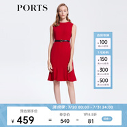 PORTS寶姿春連衣裙女無袖魚尾裙氣質(zhì)包臀ALN8D010KWB008 櫻桃紅-1 L (8)