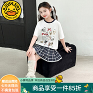 G.DUCKKIDS童裝女童套裝夏季2024新款中大童女孩夏裝扎染純棉短袖T恤半身裙 藏青色R53款 130 建議身高120-130cm年齡7-8周歲