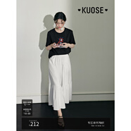 闊色（kuose）拼接a字半身裙褲闊腿褲女春夏新款荷葉邊魚尾寬松九分褲 米白色4004 L