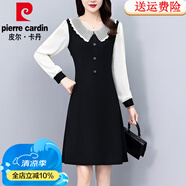 皮爾卡丹（pierre cardin）高級感法式長袖連衣裙娃娃領(lǐng)氣質(zhì)收腰顯瘦中長裙子女春秋2024新款 黑色 L 95-115斤