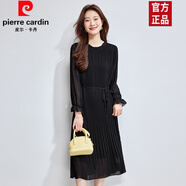 皮爾卡丹（pierre cardin）2025秋季新款黑色感優(yōu)雅百褶連衣裙法式長(cháng)袖顯瘦雪紡裙子女士 宴會(huì )黑 2XL