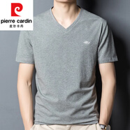 皮爾卡丹（pierre cardin）高檔純棉t恤男短袖新款夏季v領(lǐng)半袖薄款中青年男士體恤衫上衣 灰色 XL