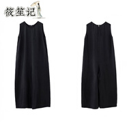 筱笙記春夏新款亞麻寬松休閑褲優(yōu)雅文藝范色腰帶連體褲女休閑慵懶舒適 新增黑色(后背拉鏈款) S