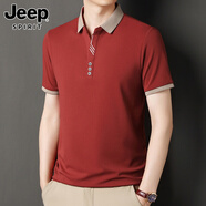 JEEP SPIRIT吉普長(cháng)袖t恤男春秋季新款潮流上衣中青年翻領(lǐng)體恤商務(wù)休閑polo衫 YD81紅色【短袖】 M 【建議100-115斤】