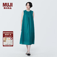 無印良品 MUJI 女式強(qiáng)捻無袖連衣裙女裝連身裙子夏季純棉全棉長裙BC2JNC4S 綠色 L (165/88A)