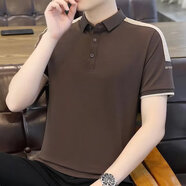 海瀾剪標Polo衫男士短袖t恤夏季翻領(lǐng)半截袖商務(wù)上衣服寬松體恤潮 y114【咖啡】 5XL 【建議175-195斤h