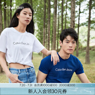 Calvin Klein Jeans夏季男女情侶中性年輕ck多色印花透氣修身短袖T恤J320931 YAF-月光白 M （推薦130-145斤）