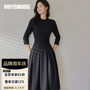 ROEYSHOUSE羅衣氣質(zhì)七分袖針織連衣裙秋冬新款女黑色褶皺大擺裙子05860 黑色 3XL