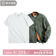 馬登工裝 美式空中MA1飛行員夾克軍事風(fēng)短款外套復古棒球服男潮春上衣 綠夾克+300G米白短t組合 L