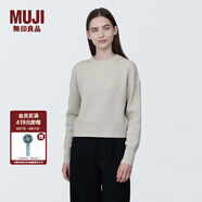 無印良品（MUJI）女式 棱紋編織 圓領(lǐng)短款針織衫 長袖女款 女裝 薄款毛衣 燕麥色 XL (165/92A)