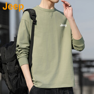 吉普（JEEP）美國(guó)正品純棉長(zhǎng)袖T恤男秋季純色寬松休閑圓領(lǐng)全棉體恤上衣打底衫 淺綠色 常規(guī) 【官方正品】 L 【適合130斤左右】