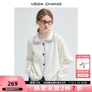 VEGA CHANG毛針織衫女2025年秋冬新款手工穿線撞色冰島藍毛衣開衫 溫柔米白 S