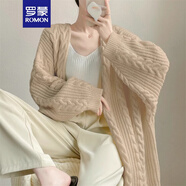 羅蒙（ROMON）麻花毛衣女針織粗棒針韓系外套中長(zhǎng)款秋冬穿搭慵懶風(fēng)寬松溫柔上衣 卡其色 均碼 -90-140斤