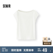 森馬（Semir）短袖T恤女短款純色顯瘦2025夏緊身一字領(lǐng)上衣小性感107425100091