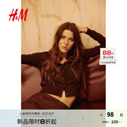 H&M女裝毛針織衫秋季薄款時(shí)尚法式慵懶短款打底衫miu系開(kāi)衫0579541 深棕色 2XL 175/128