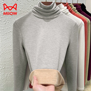 貓人（MiiOW）堆堆領(lǐng)打底衫女秋冬2025高領(lǐng)仿羊絨德絨加絨加厚內搭洋氣上衣 冰川灰 XL (建議115-125斤)
