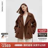 朗姿羊毛雙面呢赫本風(fēng)收腰短款大衣新款氣質(zhì)高級感毛呢外套 深咖色 M