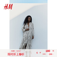 H&M女裝花卉連衣裙夏季通勤透氣印花長(zhǎng)袖燈籠袖長(zhǎng)裙連身裙1239045 奶油色/黑色花卉 M 165/96
