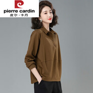 皮爾卡丹（pierre cardin）寬松衛衣女胖胖女短款2025新款秋季polo領(lǐng)中年媽咪春秋款休閑上衣 大碼胖MM專(zhuān)屬卡其 2XL 推薦130-145斤左右