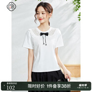 固執(zhí)（OBSTINATE）夏季新款學(xué)院風(fēng)短袖圓領(lǐng)蝴蝶結(jié)t恤女裝上衣10832TX08213 米白色 160/80A/S
