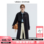 VEGA CHANG風(fēng)衣女中長款2025春秋新款小個(gè)子休閑外套 經(jīng)典黑 L