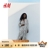 H&M女裝花卉連衣裙夏季通勤透氣印花長袖燈籠袖長裙連身裙1239045 奶油色/黑色花卉 M 165/96
