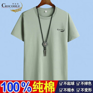 鱷魚恤新款夏季時尚打底短袖t恤男款純棉寬松半袖圓領(lǐng)時尚百搭純色上衣 DX豆綠色 XL 【建議120-135斤】