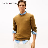 TOMMY HILFIGER【柔軟純棉】25秋冬男撞色條紋學(xué)院風(fēng)針織衫/情侶款純色毛衣 【簡約合身毛衣】棕褐色HJW S  （推薦：120-135斤）