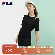 FILA 斐樂(lè )官方女裝針織連衣裙2025夏新款時(shí)尚簡(jiǎn)約休閑修身連身裙 正黑色-BK M 165/84A/M