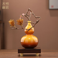大明銅匠福祿花開黃銅葫蘆擺件新中式家居客廳高端玄關(guān)工藝品喬遷新居禮物