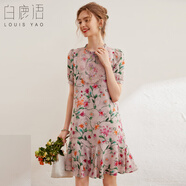 白鹿語(yǔ)木耳邊圓領(lǐng)碎花裙夏季新款氣質(zhì)刺繡花朵裝飾短款連衣裙 花色  M 