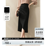 尚都比拉氣質(zhì)設計感半身裙女裝秋季開(kāi)衩包臀裙顯瘦中長(cháng)款裙子女 黑色 S