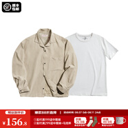 馬登工裝法式復(fù)古長袖古巴領(lǐng)襯衫那不勒斯美式桃皮絨薄襯衣男秋季外套 卡其襯衫+短t組合 2XL